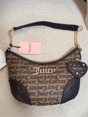 New Juicy Couture Brown Logo Shoulder Bag with Gold Hardware